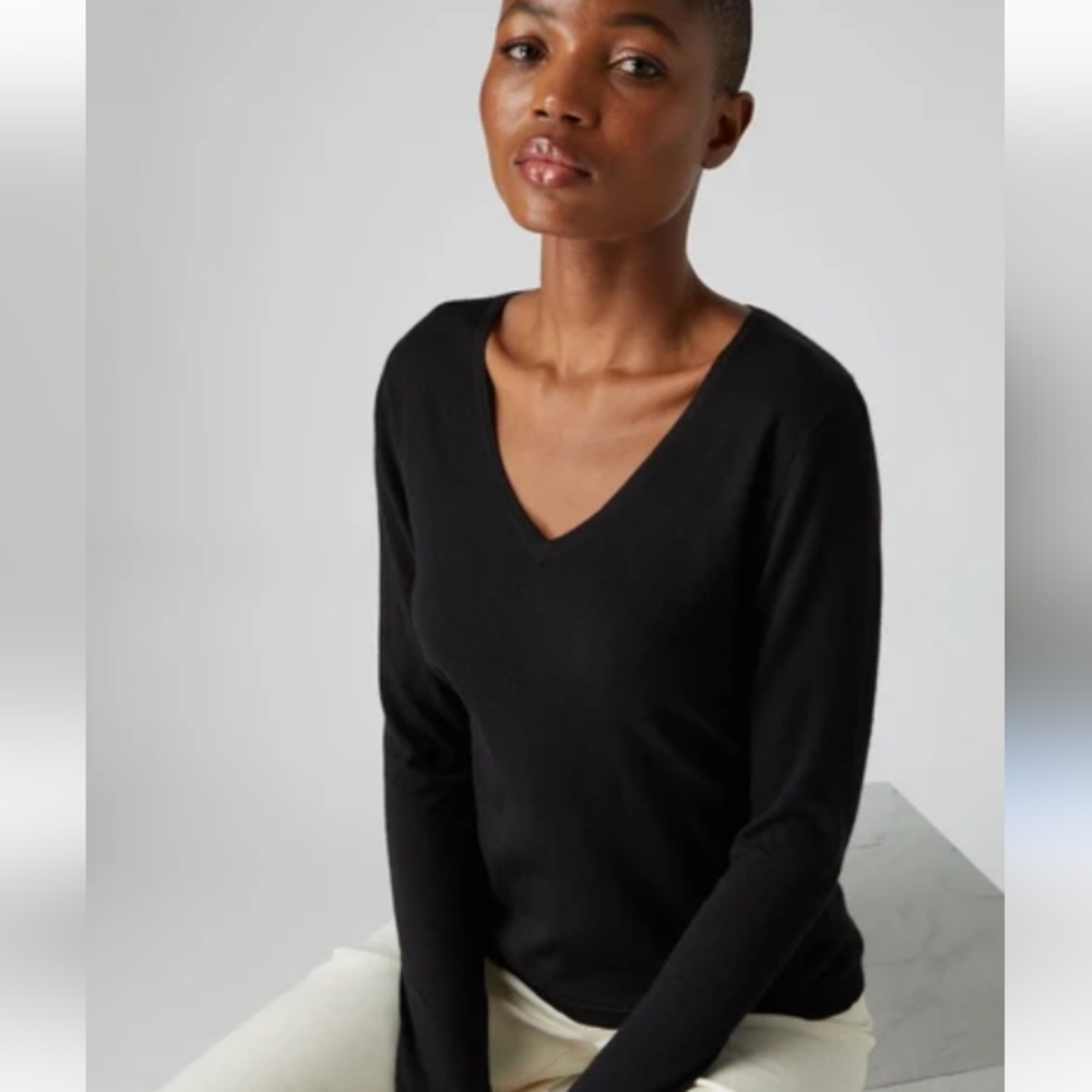 CHARTER CLUB 100% Cashmere Black V Neck Sweater S Thick!